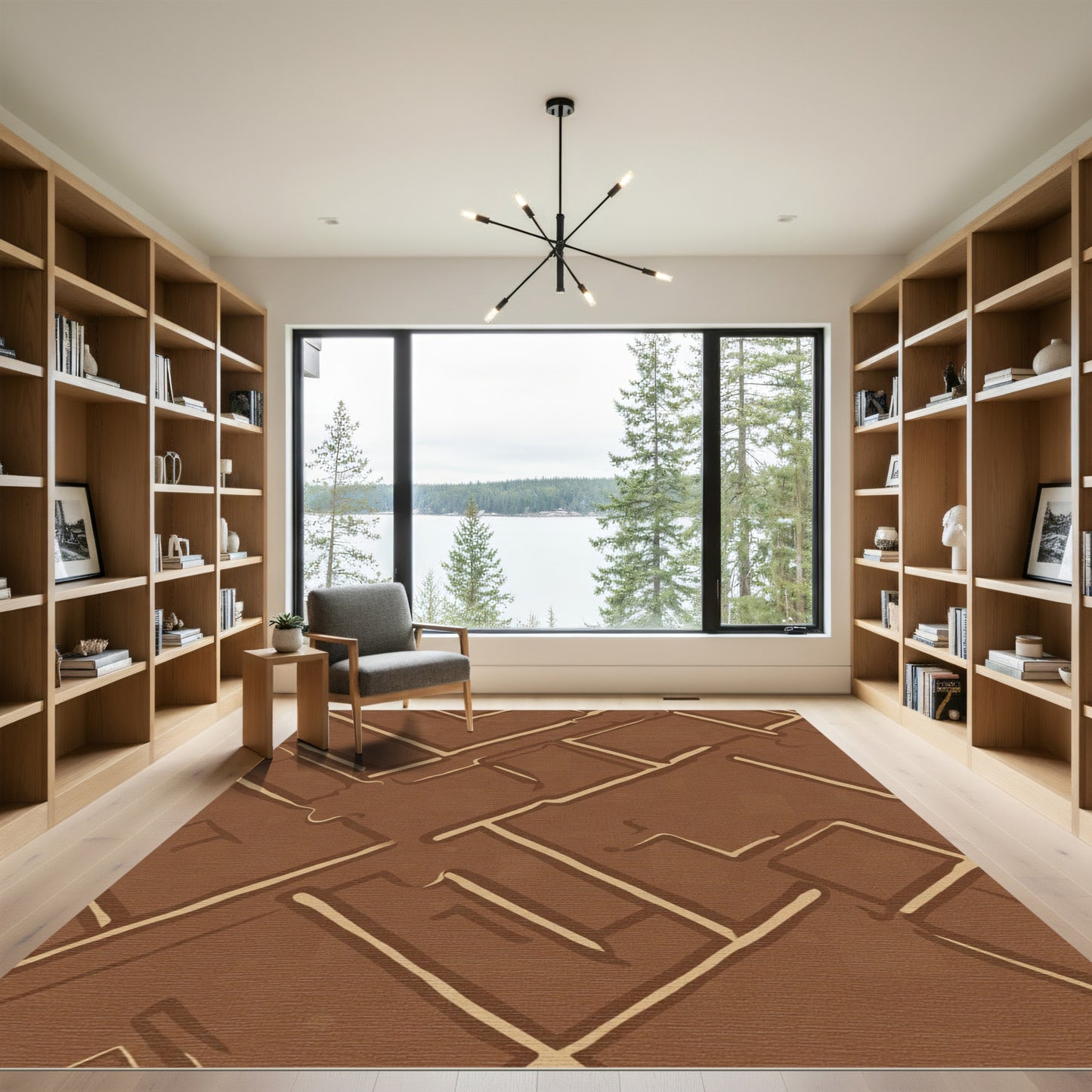 Brown Terracotta Geometric Labyrinth Rug