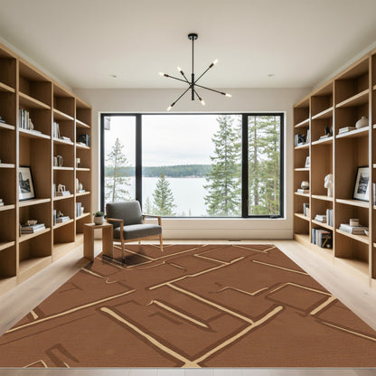 Brown Terracotta Geometric Labyrinth Rug