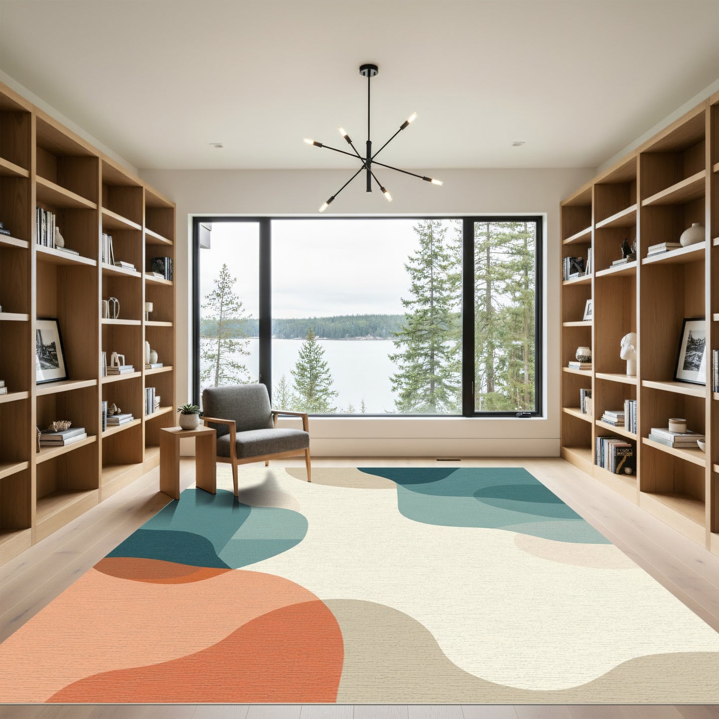 Teal Orange Abstract Blended Forms Rug