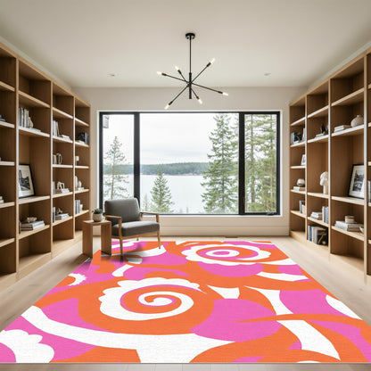 Vibrant Pink Orange Swirl Floral Rug