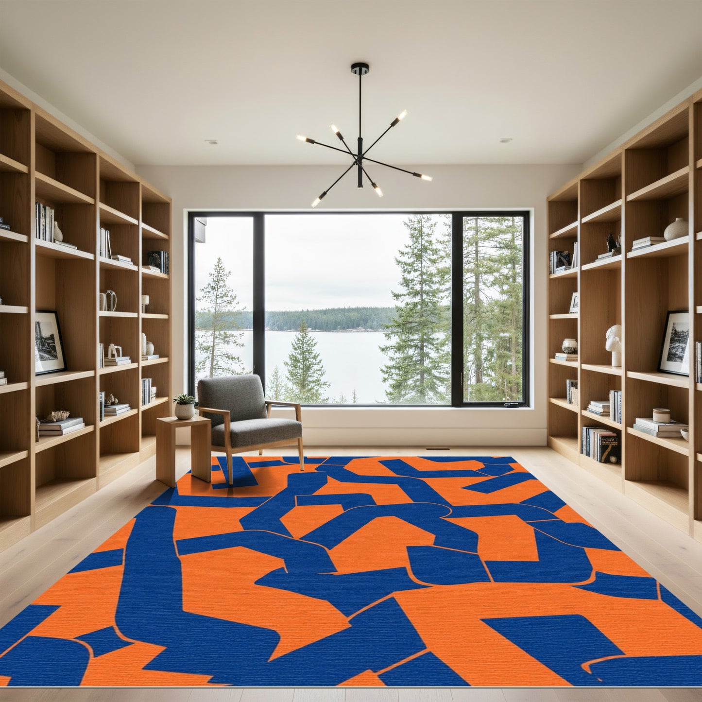 Bold Blue Abstract Geometric Lines Rug