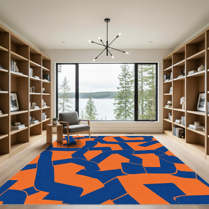 Bold Blue Abstract Geometric Lines Rug