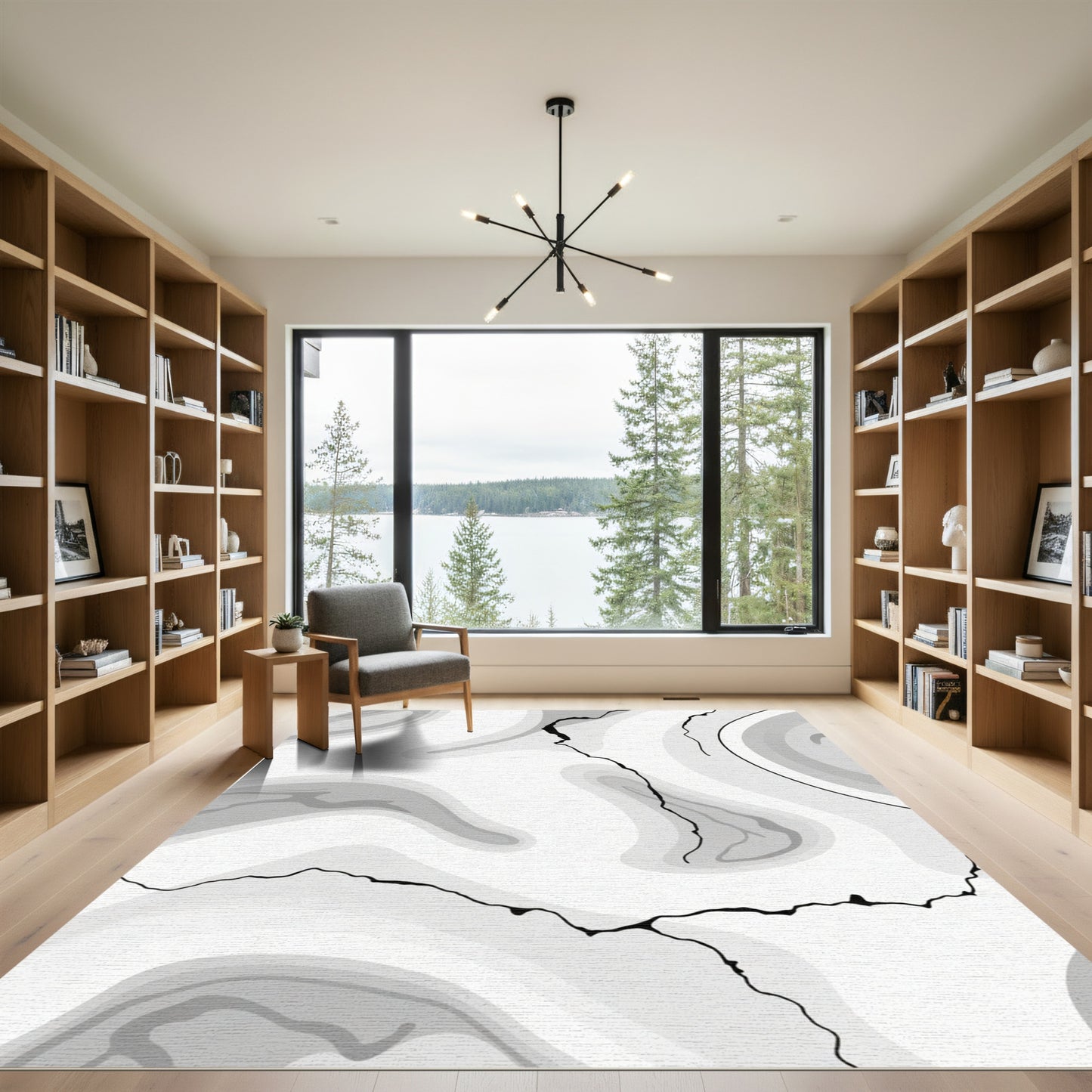 Monochrome Marbled Swirl Abstract Rug