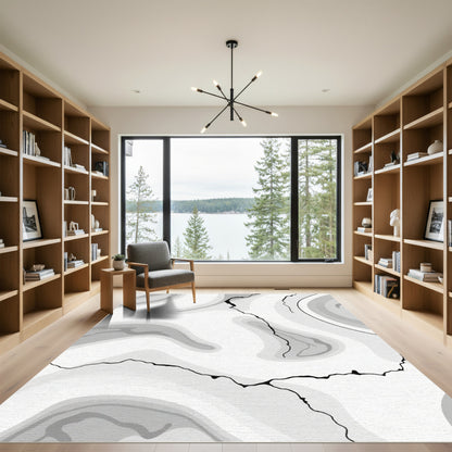 Monochrome Marbled Swirl Abstract Rug