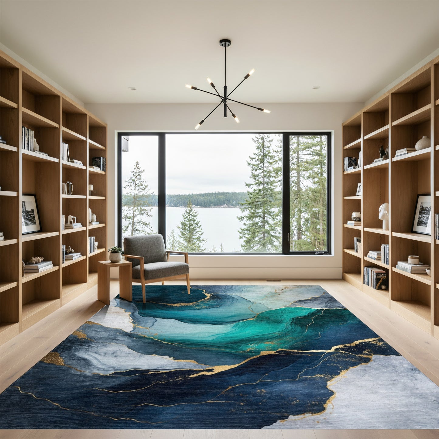 Fluid Teal Gold Marble Rug