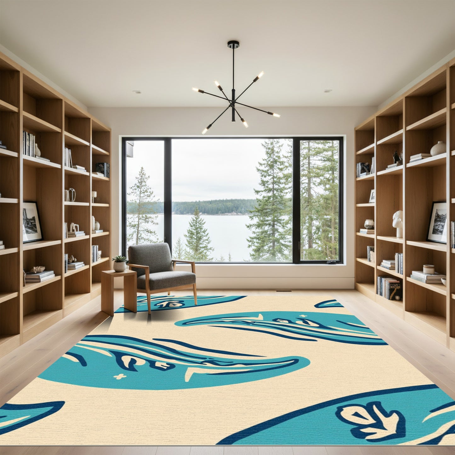 Oceanic Teal Wave Composition Rug