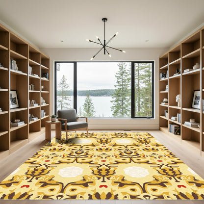 Golden Geometric Symmetrical Art Rug