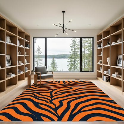 Bold Orange Black Stripe Texture Rug