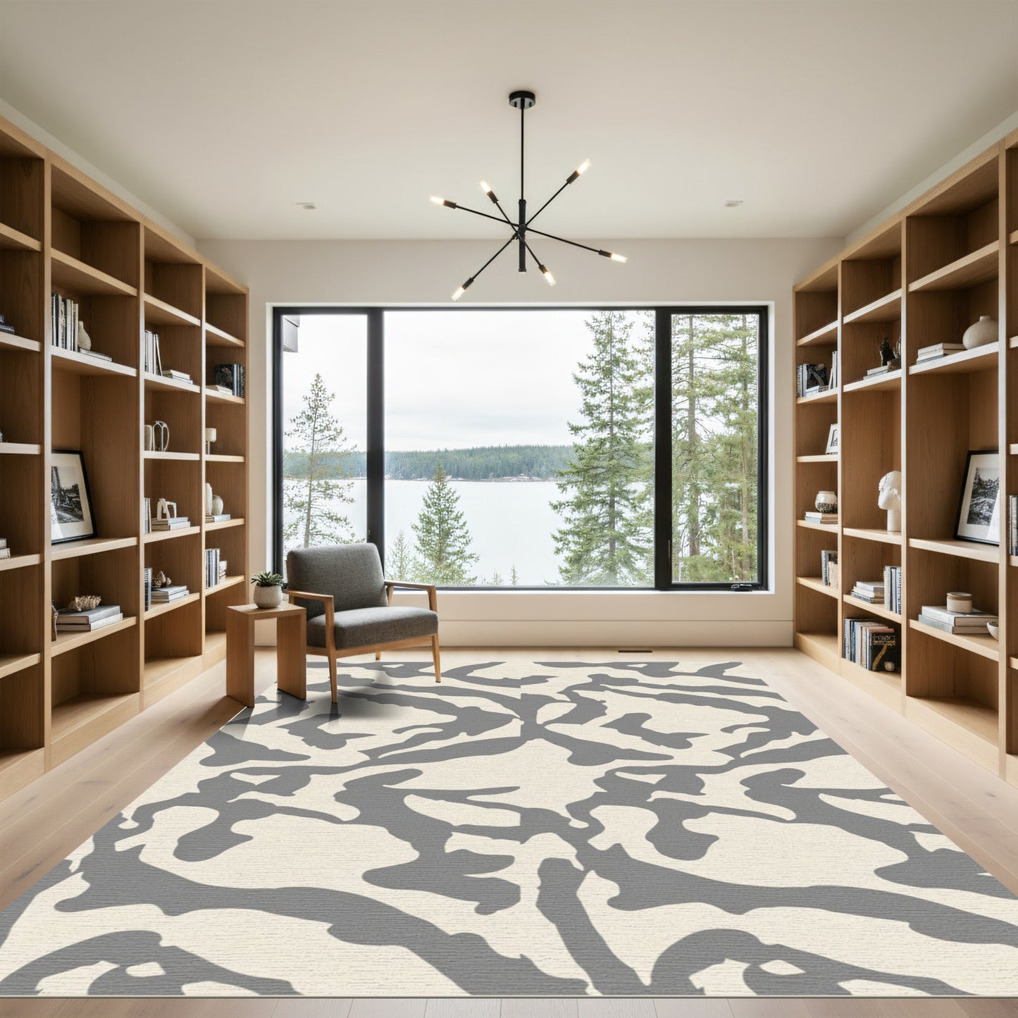 Cream Gray Organic Abstract Art Rug