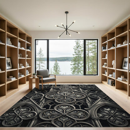 Gothic Gray Quatrefoil Window Rug