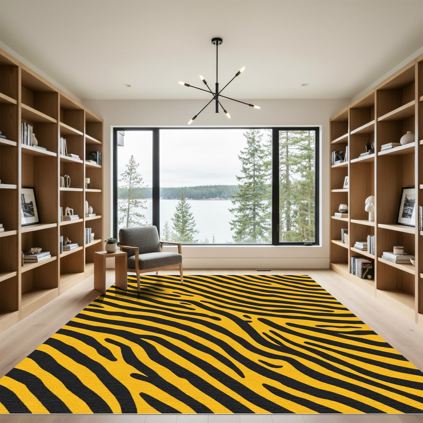 Yellow Black Jagged Stripe Rug