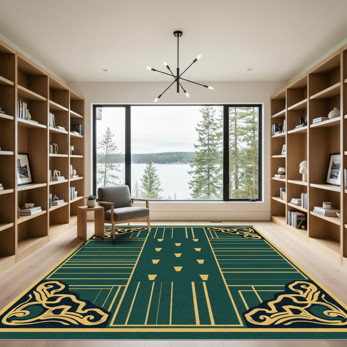 Deep Emerald Geometric Scroll Element Rug