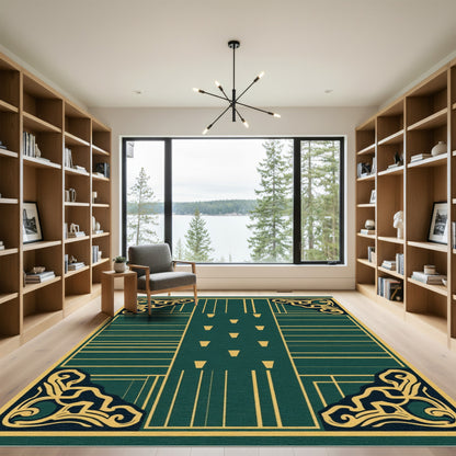 Deep Emerald Geometric Scroll Element Rug