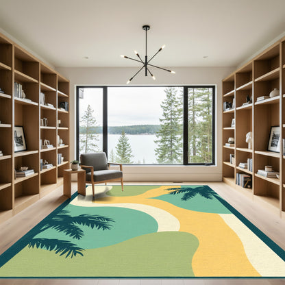 Coastal Palm Abstract Waves Rug