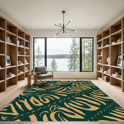 Emerald Golden Abstract Swirl Rug