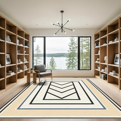 Modern Beige Geometric Chevron Rug
