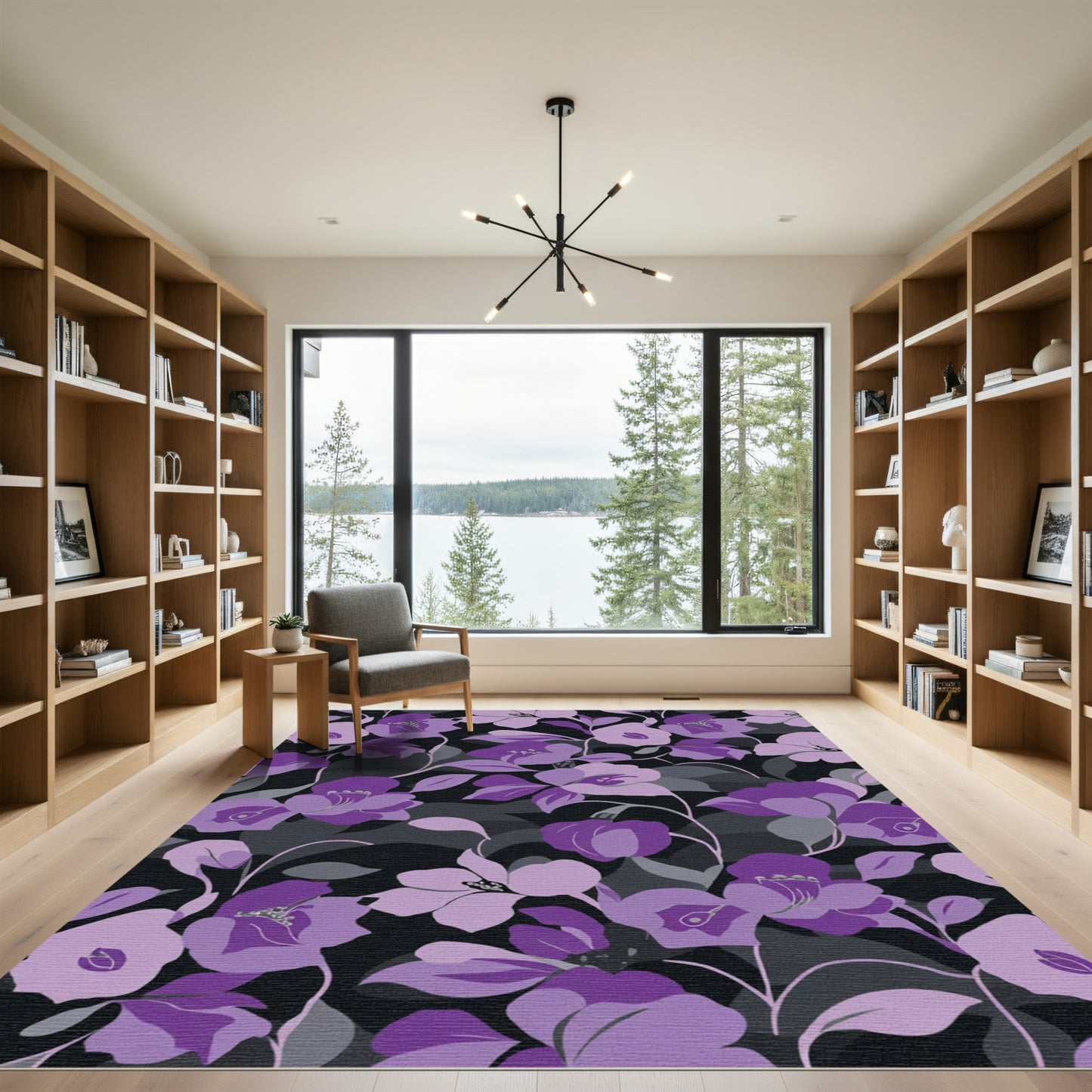 Vibrant Lilac Floral Branches Rug