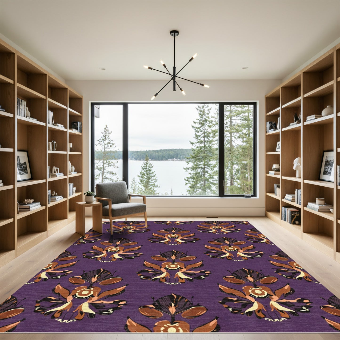 Purple Brown Floral Damask Medallion Rug