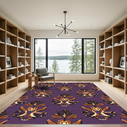 Purple Brown Floral Damask Medallion Rug
