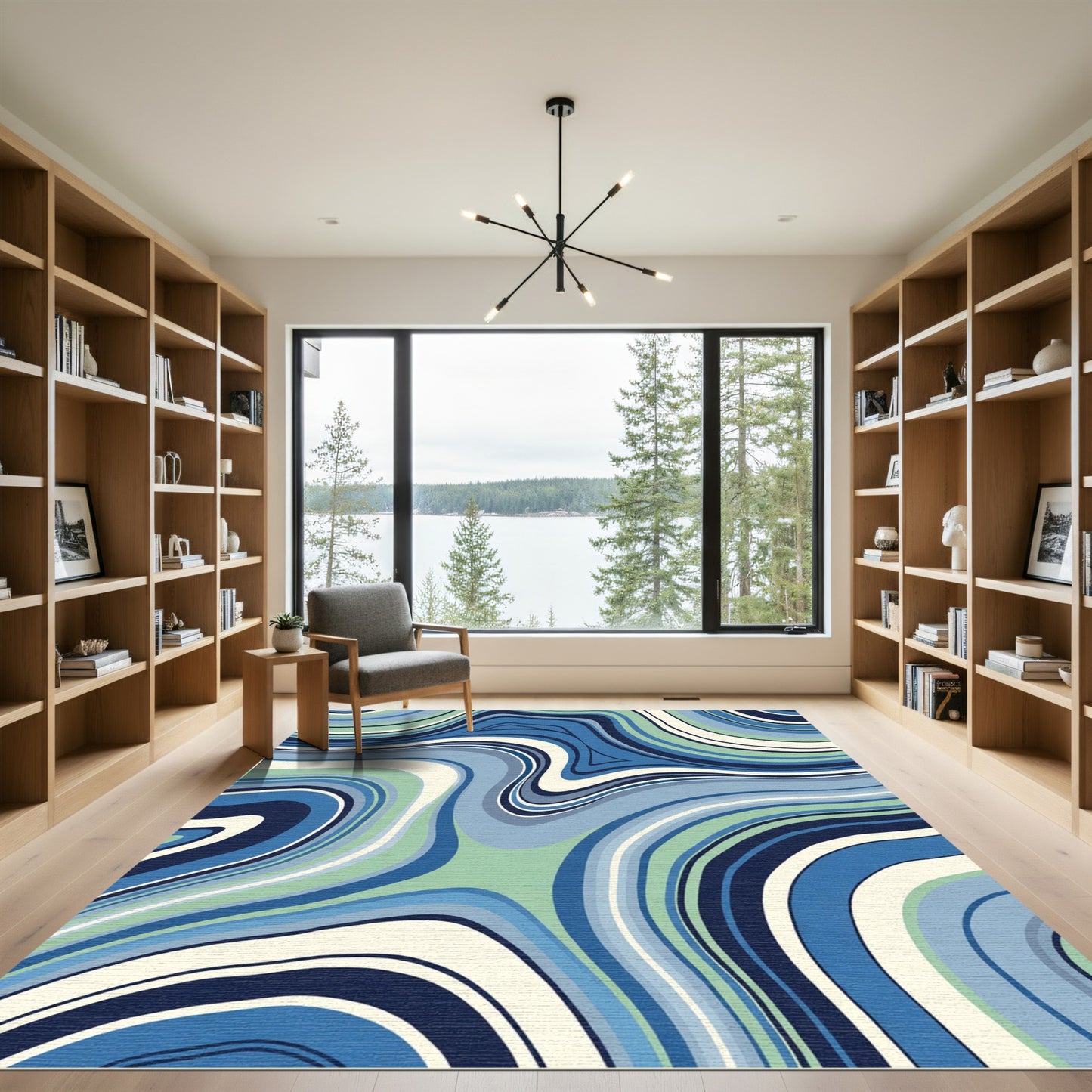 Blue Green Agate Swirl Lines Rug