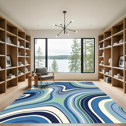 Blue Green Agate Swirl Lines Rug