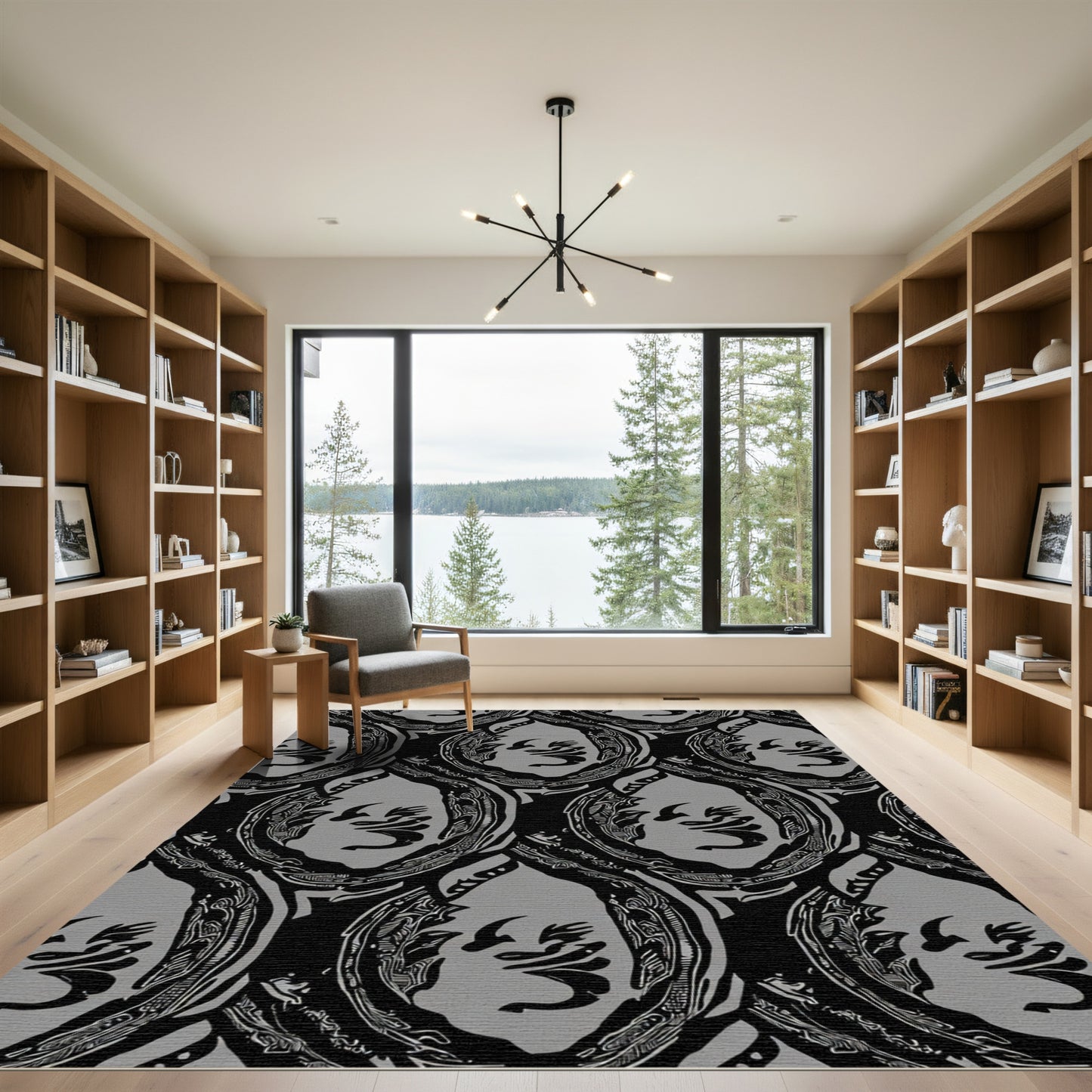 Monochromatic Abstract Face Oval Rug
