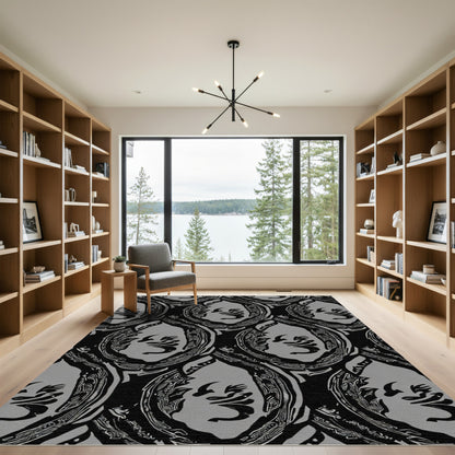 Monochromatic Abstract Face Oval Rug