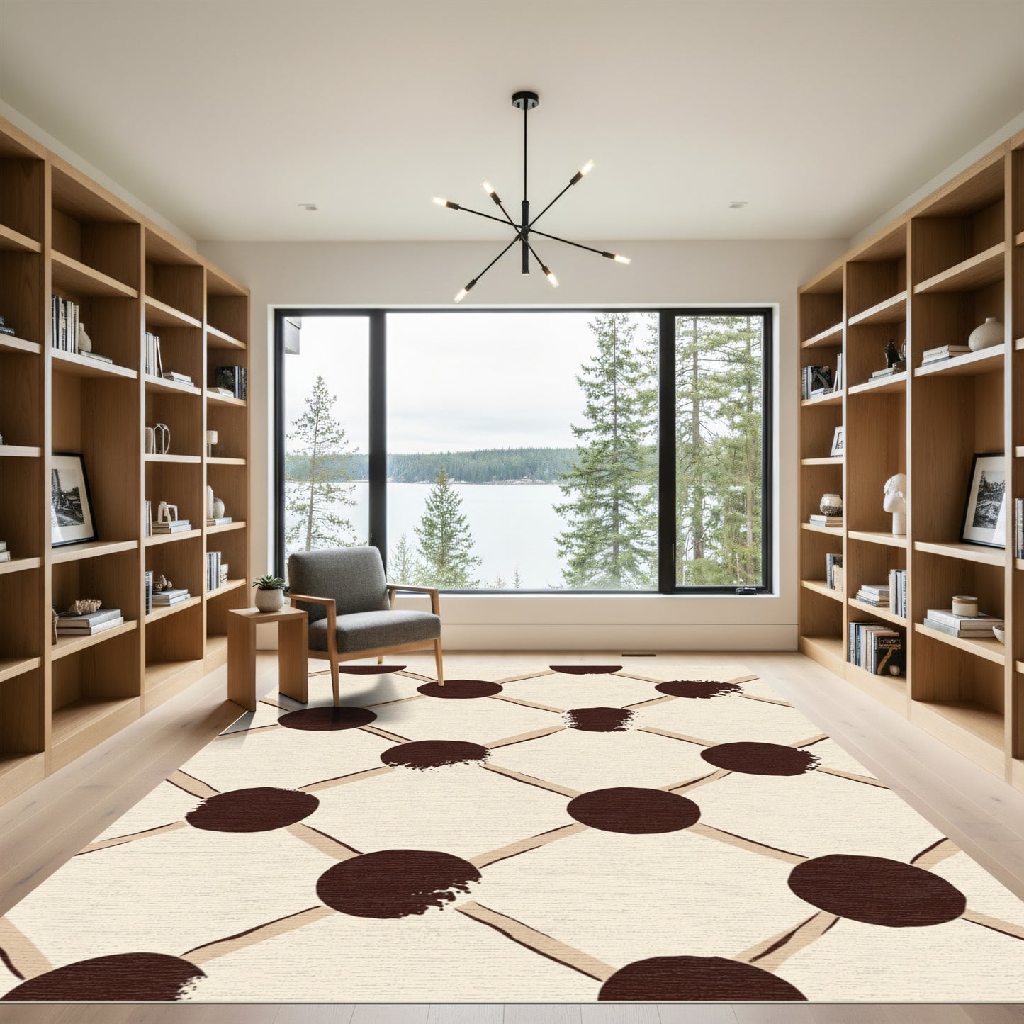 Beige Brown Textured Circle Grid Rug