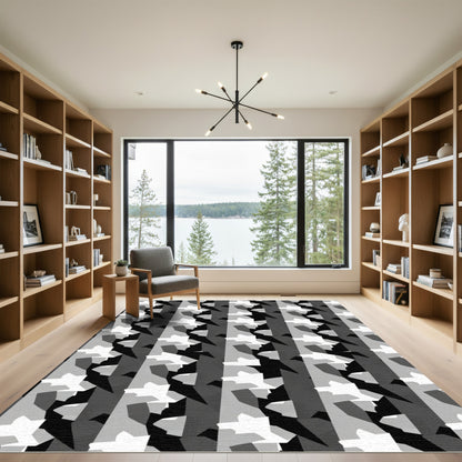 Modern Grey Geometric Stripe Rug