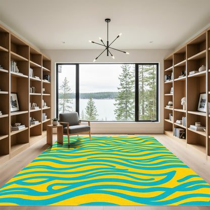Bright Yellow Aqua Swirl Ocean Rug