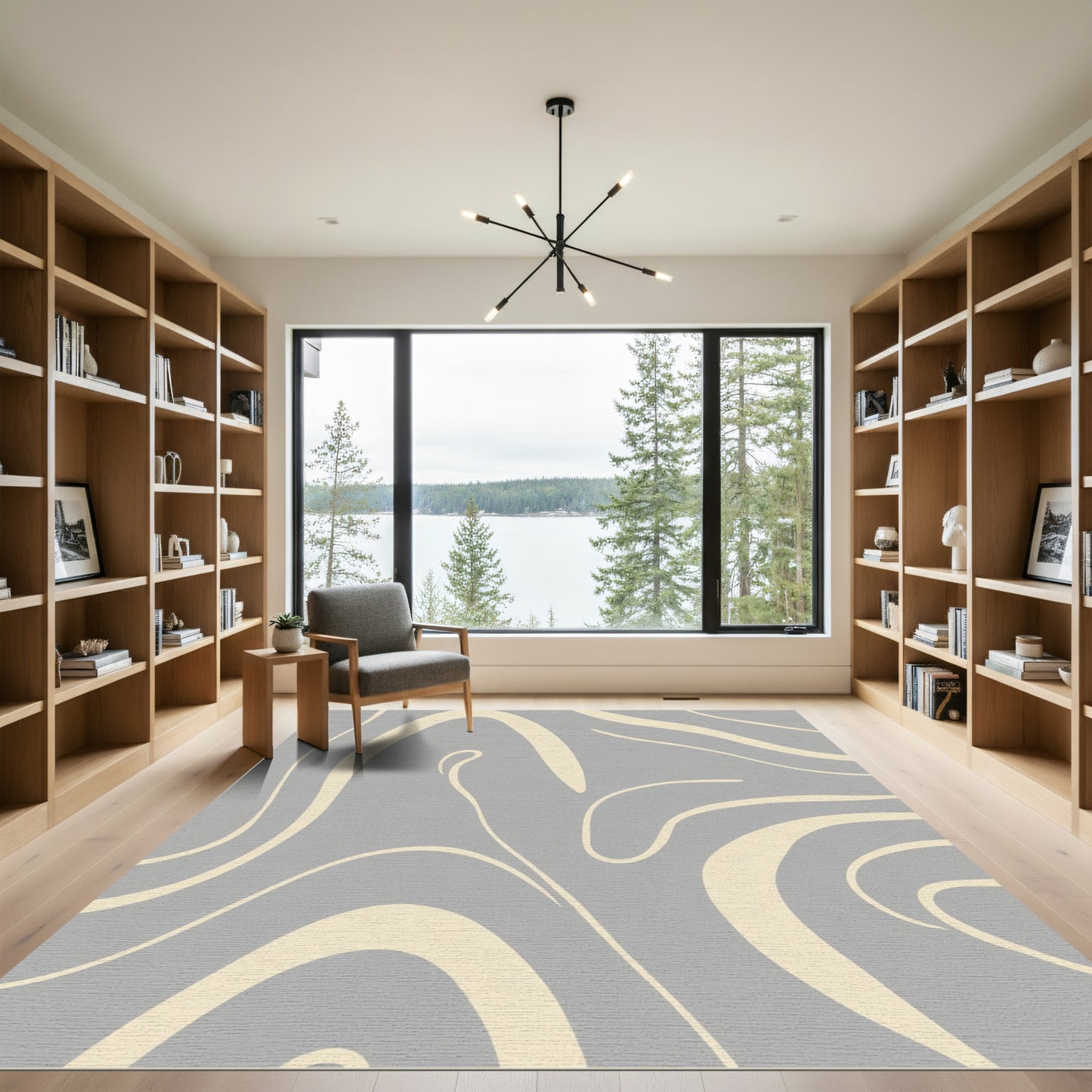 Pale Yellow Abstract Swirl Rug