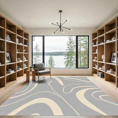 Pale Yellow Abstract Swirl Rug
