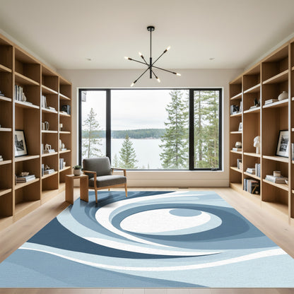Cool Blue Swirling Waves Rug