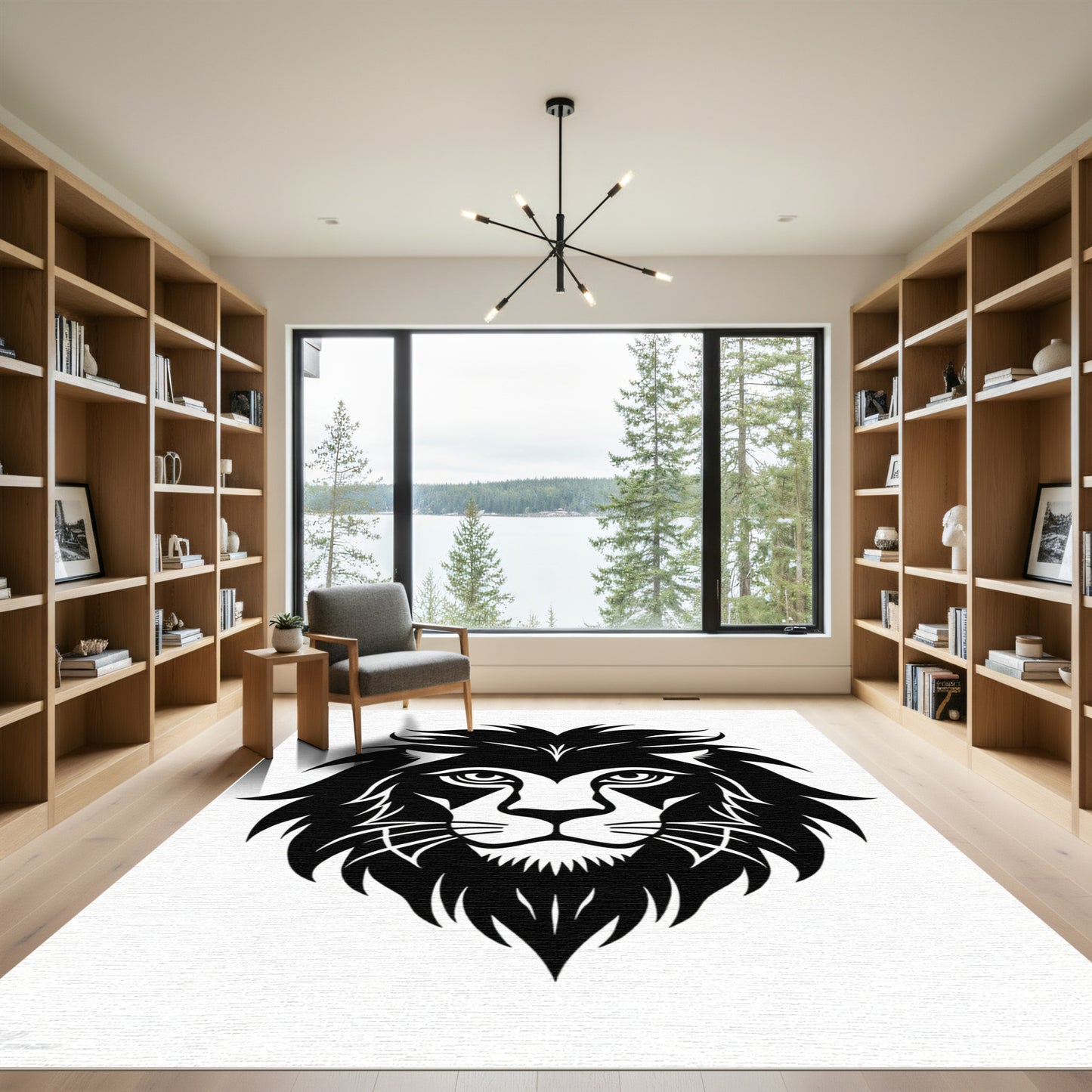 Bold Black Lion Head Statement Rug