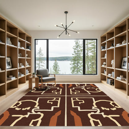 Dark Chocolate Tribal Face Squares Rug