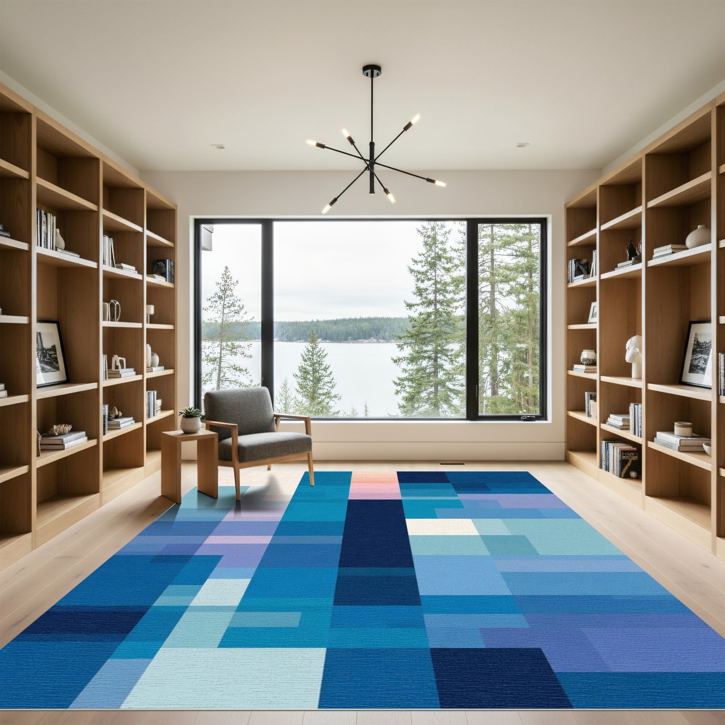 Abstract Blue Geometric Blocks Rug