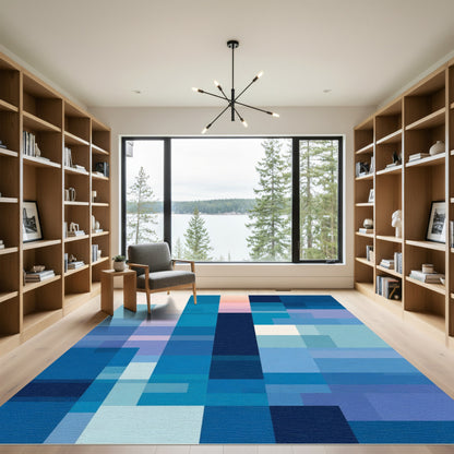 Abstract Blue Geometric Blocks Rug