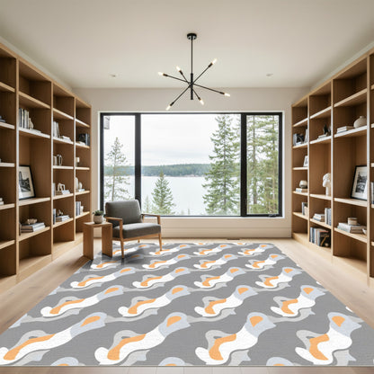 Modern Gray Abstract Organic Flow Rug