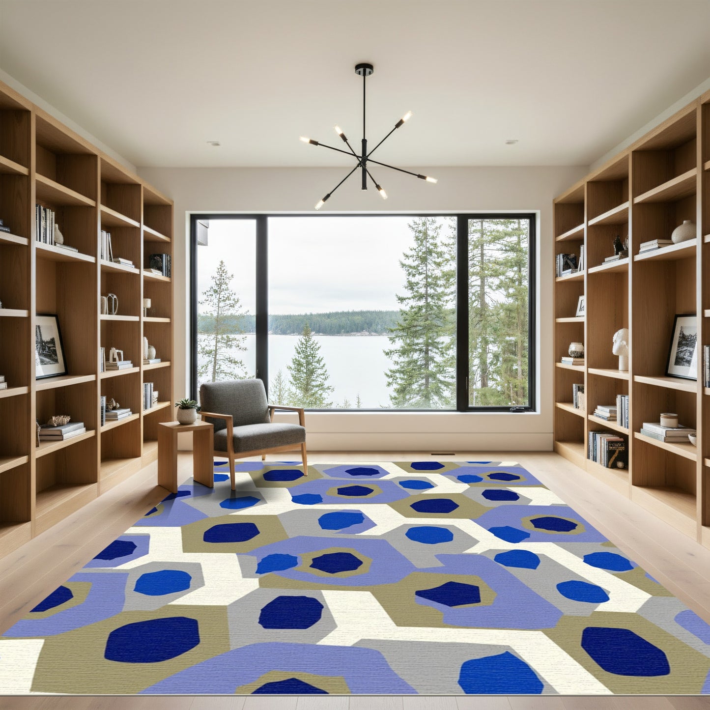 Abstract Cobalt Hexagon Mosaic Rug