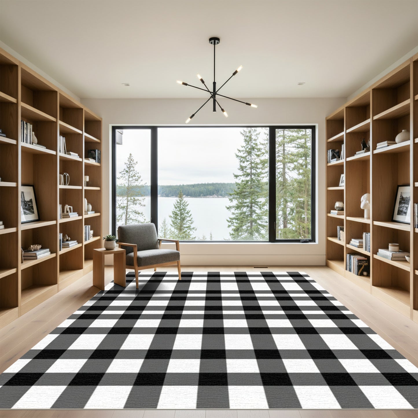Bold Black White Plaid Check Rug