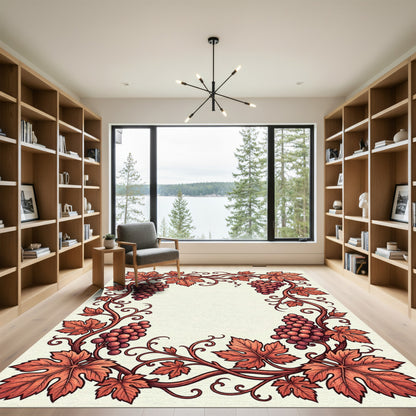 Coral Grapevine Leaf Border Rug