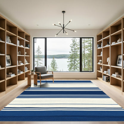 Contrasting Stripes Navy Cream Rug