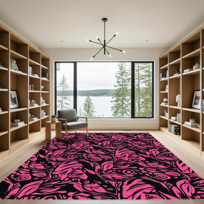 Hot Pink Floral Abstract Swirl Rug