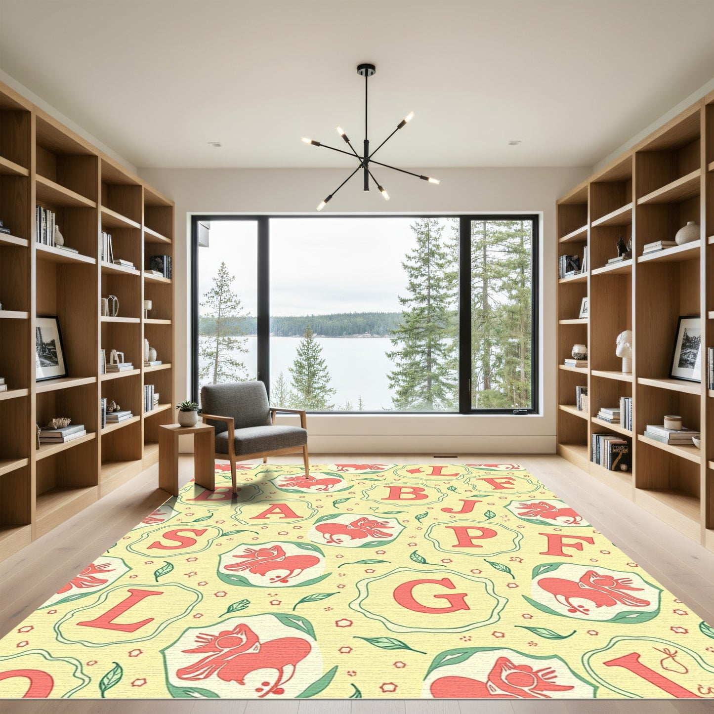Whimsical Alphabet Illustration Botanical Rug