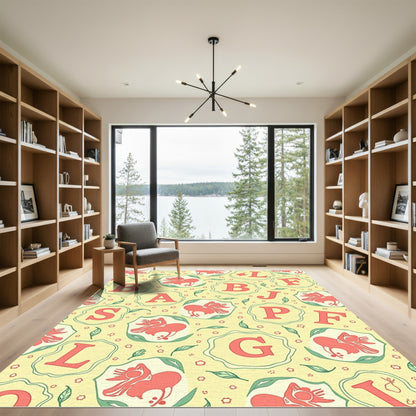 Whimsical Alphabet Illustration Botanical Rug