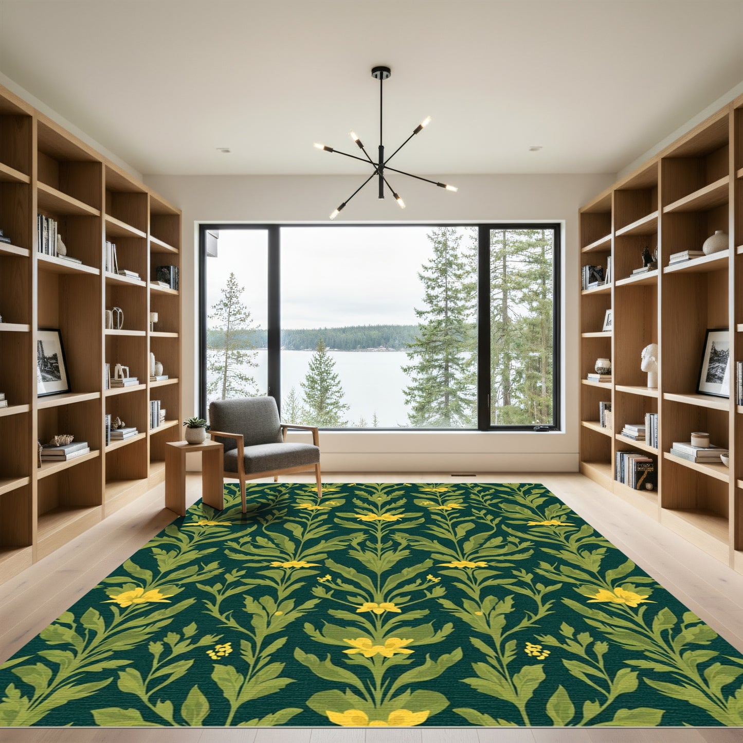 Emerald Forest Yellow Floral Vine Rug