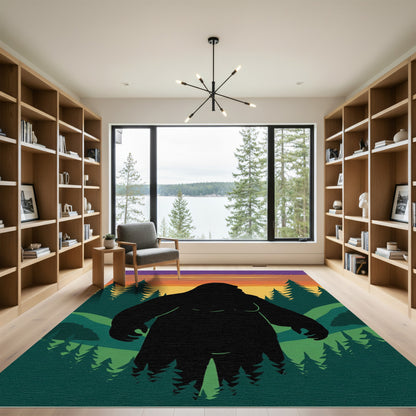 Mysterious Forest Bigfoot Sunset Horizon Rug