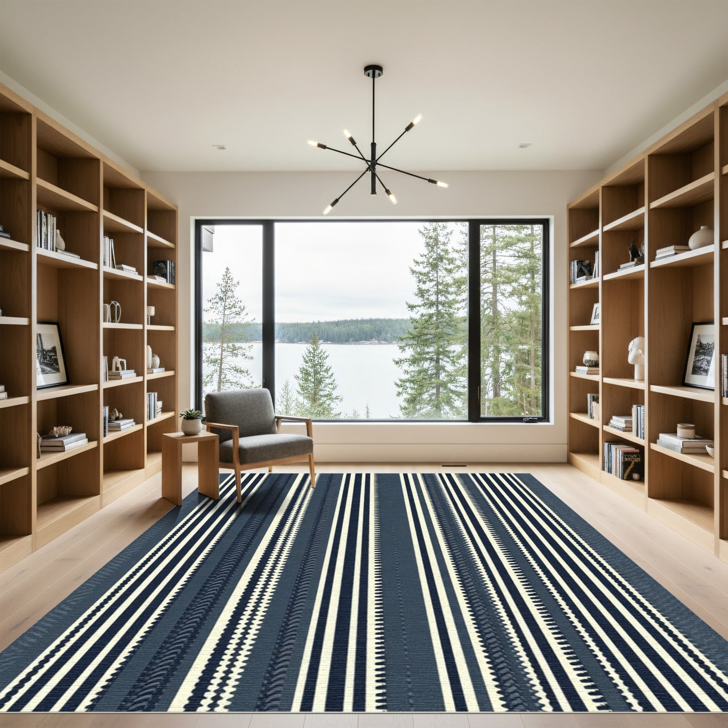Navy Cream Vertical Stripe Collection Rug