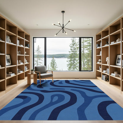 Monochromatic Blue Abstract Organic Lines Rug