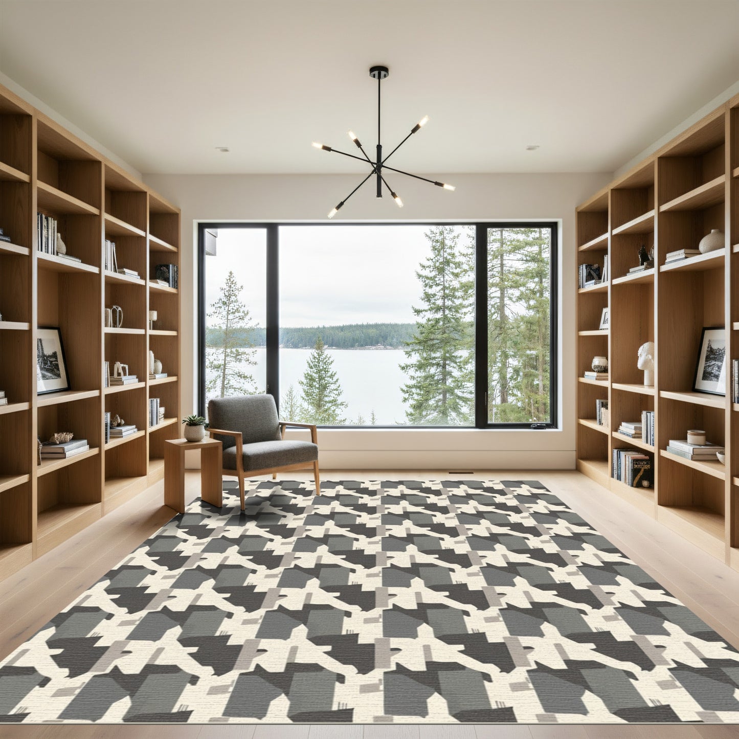 Monochromatic Geometric Houndstooth Overlay Rug